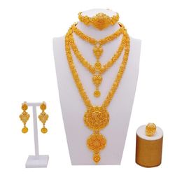 Earrings Necklace Arabic Dubai Jewellery Set For Women Ethiopian African Long Chain Gold Colour Wedding Bridal Gift8302051