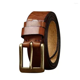 Belts Pure Cowhide 3.8cm Wide Laser Engraved Belt For Men Genuine Leather Retro Trendy Personalised Copper Pin Buckle Jeans