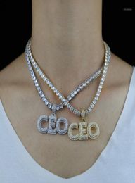 Chains Hip Hop Zircon Iced Out CEO Letters Chain Pendants Necklaces For Men Jewellery With 5MM CZ Tennis7027178