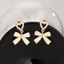 Stud Earrings Trendy Pearl Love Heart Bow Pendant For Women Luxuxry Design Elegant Zircon Bowknot Office Party Jewellery