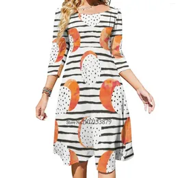 Casual Dresses Fruity Orange Back Lacing Backless Dress Square Neck Fashion Printed 6Xl Watercolor Watercolour Pattern