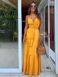 Urban Sexy Dresses Womens Summer Spaghetti Strap Long Dress Style Sleeveless V-neck Elegant Womens Dress Casual Maxi Beach Party Vest d240510