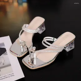 Dress Shoes Woman Trend Super Fire Water Diamond Middle Heel One Word Drag Elegant High Sandals