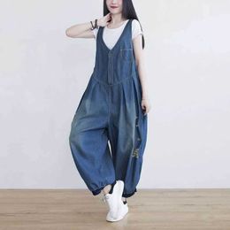 Women's Jumpsuits Rompers Denim Jumpsuits for Women Oversized Overalls Cross Pants One Piece Outfits Women Loose Casual Korean Fashion High Waist Pants Y240510FLYR