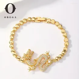 Charm Bracelets Obega Hip Hop Dragon Shape Bracelect For Women Men Shiny Crystal Stone Gold Colour Metal Bead Bracelet Punk Cool Jewellery