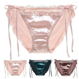 Women's Panties Women Seamless Lace Patchwork Soft Satin Underwear With Breathable Anti-septic Fabric Mid For Intimate