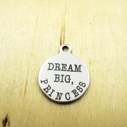 Pendant Necklaces 20pcs/lot-DREAM BIG PRINCESS Stainless Steel Charms - Laser Engraved Customized DIY Pendants