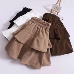 Skirts 2024 French Elastic Waist Ruffled Cake Skirt Women's A-line Short Sweet Collage Girl Korean Fashion Autumn Winter Bottoms