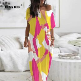 Party Dresses Women's Fashion Printed Short Sleeves Long Casual Dress Summer Loose Waist Elegant Ladies Home Pocket Pullover