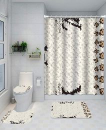 Stylish Sunflower Printed Shower Curtains 4 Piece Set Waterproof Designer Curtain Toilet Cover Mats For Bathroom Accessories1956885