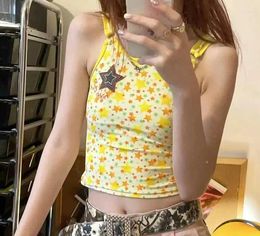 Women's Tanks Girls Camis For Women Vintage Ladies Mini Star Short Tops Cute Yellow Sweet Y2k Japanese Strap