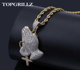 Iced Out Praying Hand Pendant Necklace With Mens/Women Gold Silver Colour Hip Hop Charm Jewellery Chain For Gifts 2106215515942