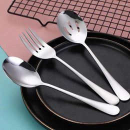 Spoons 1/3Pcs Serving Spoon Stainless Steel Fork Tableware Restaurant Dinnerware Durable Slotted Scoop Kitchen Gadget