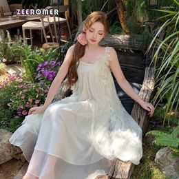 Casual Dresses 2024 Summer Vacation Style Beach Three Dimensional Lace Flare Dress With Tassel Bead Hanging Strap Design Feelin