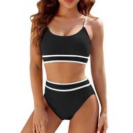 Women's Swimwear Sporty Bikini Sets Two Piece Swimsuit Color Block Bathing Suits Push Up 2024 Suit High Waist Shorts Beach Wear