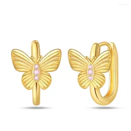 Hoop Earrings Sparkling 925 Sterling Silver Gold Butterfly For Women's Birthday Party Fashion Jewellery Gift