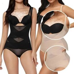 Women Bodysuit Briefs Full Body Shaper Underwear Seamless Sexy Tummy Control Shapewear Mesh Slimming Flat Belly Underbust Corset 240428