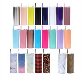 20oz Skinny Tumbler Stainless Steel Vacuum Insulated Straight Cup Beer Coffee Mug Glasses with Lids and Straws CCA103861 25pcs9789264