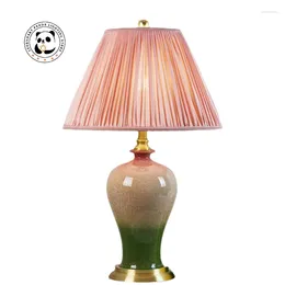 Table Lamps Retro Colorful Glazed Ceramic LED E27 Ice Cracked Porcelain Jar Copper Base Cloth Art Lampshade Bedside Lights