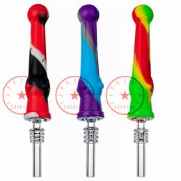 Colorful Silicone Pipes Filter Handpipes Cigarette Holder 14mm Joint Quartz Glass Dabber Tips Portable Waterpipe Smoking Oil Rigs Straw Hand Tube Mouthpiece DHL