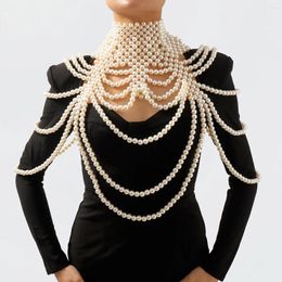 Women's Tanks Multi-layer Luxury Wide Imitation Pearls Collar Halter Camis Tops Breast Chain Costume Decocartion Women Elegant Body