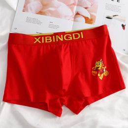 Underpants Mens Red Bugle Pouch Boxer Briefs Underwear Cotton Men Sexy Shorts Panties Comfortable Male Erotic Bottoms Mid-Rise