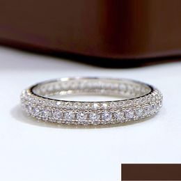 Rings Eternity Micro Pave Moissanite Diamond Ring 100% Original 925 Sterling Sier Band For Women Men Promise Jewellery Drop Delivery Dhkn0