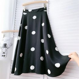 Skirts Black White Big Polka Dot Chiffon Women 2024 Vinatge Elastic Skirt Female Slim Fit Midi