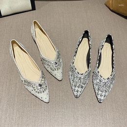 Casual Shoes Women Fashion Party Slip On Flats Female Versatile Bling Rhinestone Low Heels Lady Luxury Lightweight Pointed Toe