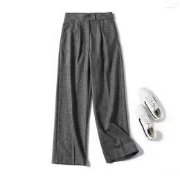 Women's Pants Maxdutti Autumn And Winter Casual Wool Blend High Fashionable Waisted Straight Loose Trousers