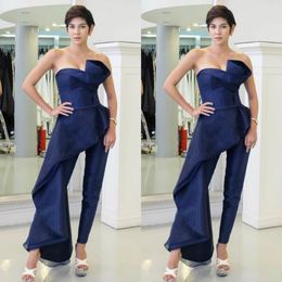 Fashion Royal Blue Pantsuit Prom Dresses Strapless With Overskirt Evening Gowns Vestidos De Fiesta Organza Party Cocktail Dress 309d