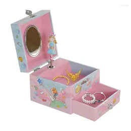 Storage Boxes Musical Jewellery Box Cute Wooden With Mirror And Drawer Ballerina For Girls Kids Christmas