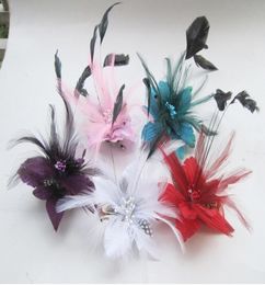 Chiffon Rose Fabric Flower Wedding Corsage Pin Brooch With Feather Wrist Flowers Clothing Accsseries hair Accsseries3387395