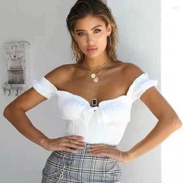 Women's Tanks Shoulder Top With Bow Tie And Bubble Sleeves Short Sleeved Slimming Bra