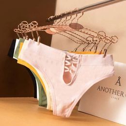 Women's Panties Sexy Seamless Cotton Crotch Hollow Strap Mid-waist Korean Underwear Women Thong Briefs