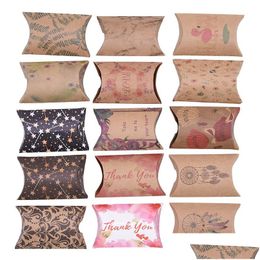 Packing Boxes Wholesale Kraft Paper Box Pillow Shape Candy Wedding Favour Gift For Home Baby Shower Kids Birthday Party Supplies Drop D Dhdsy