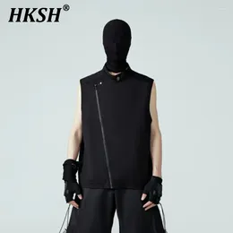 Men's Tank Tops HKSH Spring Summer Tide Dark Waistcoat Heavy Weight Chic Stand Collar Diagonal Zipper Vest Fashion HK1133
