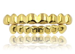 Classic Smooth Gold Silver Rose Gold Plated Teeth Grillz 6 Top Bottom Faux Dental Tooth Braces Grills Men Lady Hip Hop Rapper Bo4374161