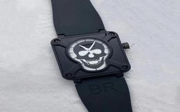 Wristwatches Rubber Retro Skeleton Skull Men Automatic Mechanical Watch Bell Black Band Mens Self Winding Wrist Watches Reloj Ross9412848