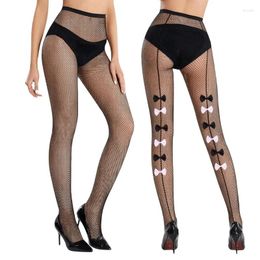 Women Socks Pantyhose Bowknot With Back Seam Fishnet Tights Fashion Sexy Lingerie Retro Line Bodystockings For Lady Drop