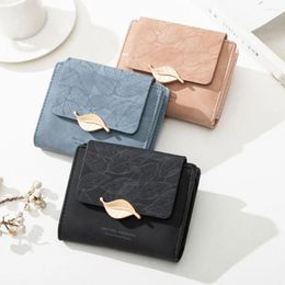 Wallets PU Leather Short Zipper Wallet Multi-purpose Comfort Surface Three Fold Mini Leaf Buckle Coin Purse Women Student