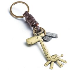 Fashion Cute Animal Giraffe Suspension Pendant Leather Keychain Keys Ring Holder Cover Chains For Car Keys Handbag Luggage 9111529