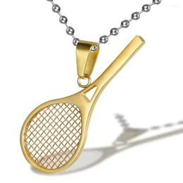 Pendant Necklaces Tennis Racket Shape For Men Titanium Stainless Steel Trendy Cool Jewellery Accessory 60CM Chain Sports Fitness