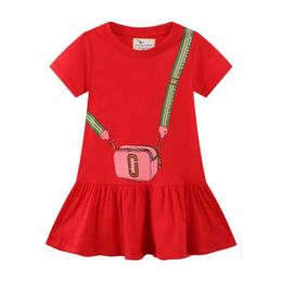 Girl's Dresses Jumping Meters New Arrival Summer Girls Dress Bag Printed Hot Selling Baby Summer Frog Cotton Clothes Frog Birthday PartyL240508