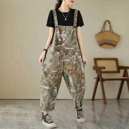 Women's Jumpsuits Rompers Denim Jumpsuits for Women Printed Korean Style Lantern Pants Harajuku One Piece Outfit Women Rompers Casual Vintage Playsuits Y240510