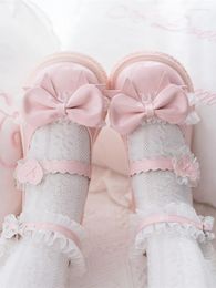 Casual Shoes Lolita Kawaii Mary Janes Women Japanese Style Bow Sweet Flats Female Chic Heart-shaped Causal Round Toe Summer