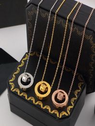 New Arrive Fashion Lady 316L Titanium steel Letter B 18K Plated Gold Necklaces With Double Circles Diamond Pendants 3 Color4916903