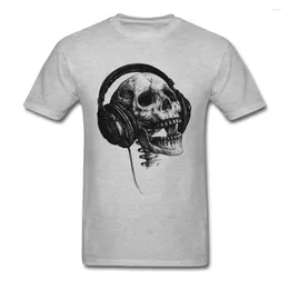 Men's T Shirts Music Forever Tops Tees 2024 Mens Shirt DJ Skull Tshirt Headphone Print T-shirt Cotton Fabric Clothes Grey