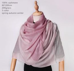 Scarves Naizaiga 100 Cashmere 80200cm Striped Yarndyed Pink Light Blue Beige Grey Women Winter Scarf SN2125483244