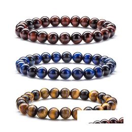 Beaded 8Mm Aaddadd Natural Stone Men Women Tiger Eye Rock Diffuser Bracelet Elastic Yoga Agate Beads Uni Drop Delivery Jewel Dhgarden Dhpqi